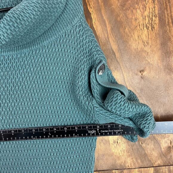 Ann Taylor Womens Sweater Green Cowl Neck Tunic Waffle Knit Roll Tab Oversized M - Picture 6 of 12